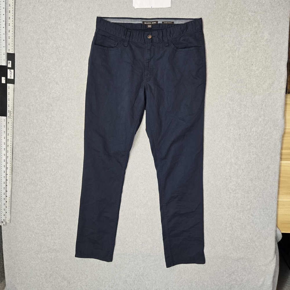 Michael Kors Men Pants 32X32 Blue Chino CB93CKM3DR Parker Slim Fit Button